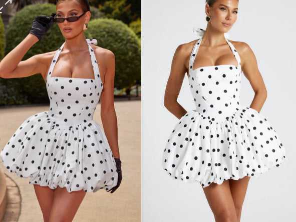 Elegant Lace Bow Puff Dress