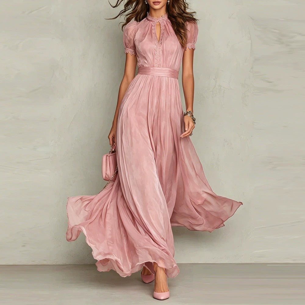 Elegant Lace Collar Chiffon Dress