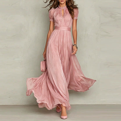Elegant Lace Collar Chiffon Dress