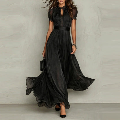 Elegant Lace Collar Chiffon Dress