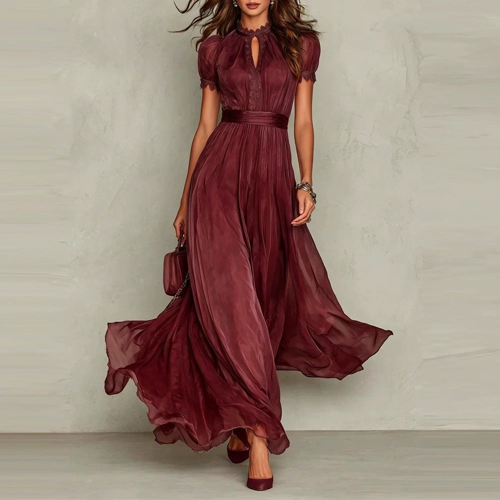 Elegant Lace Collar Chiffon Dress