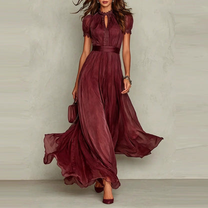 Elegant Lace Collar Chiffon Dress