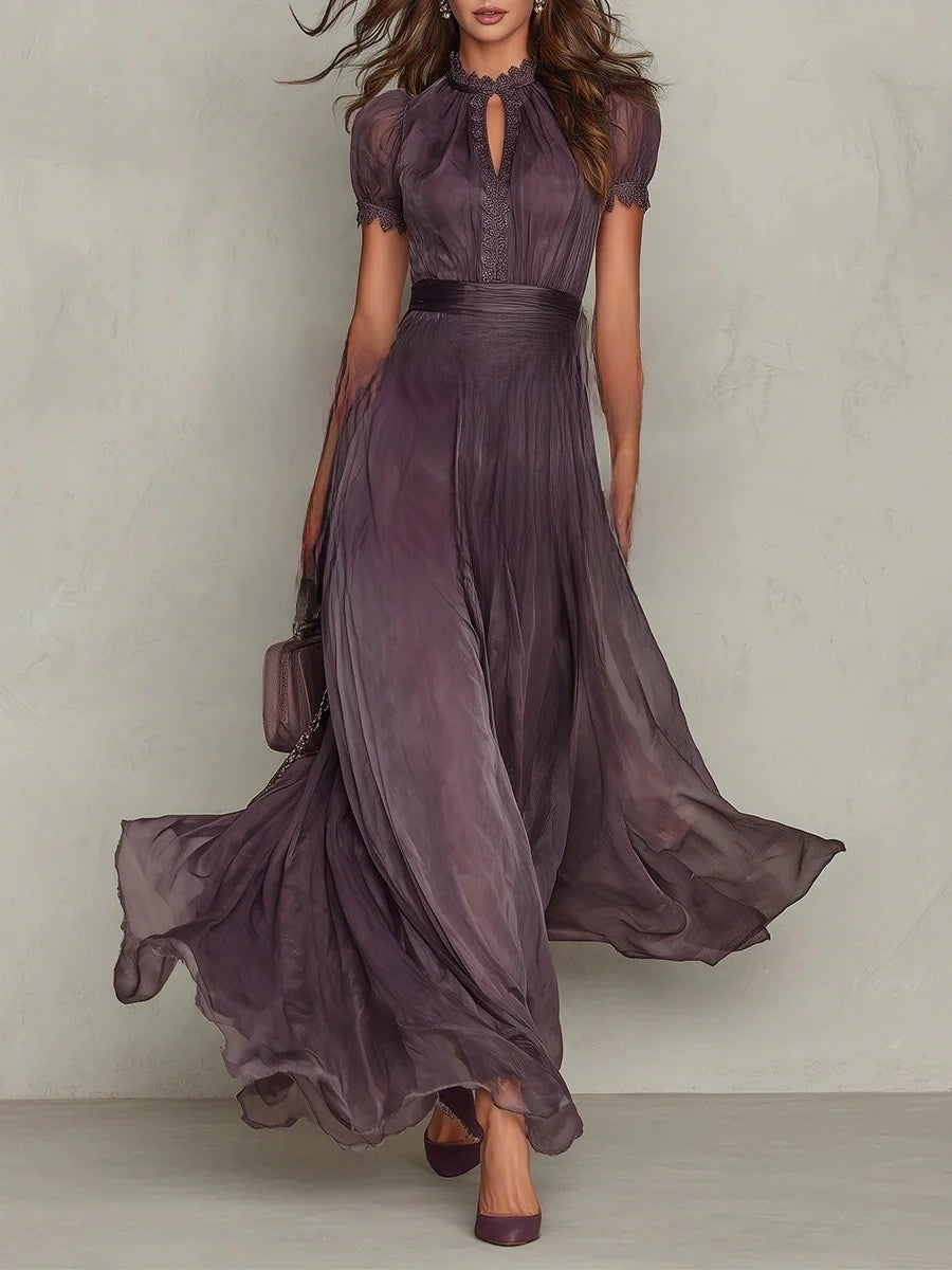 Elegant Lace Collar Chiffon Dress