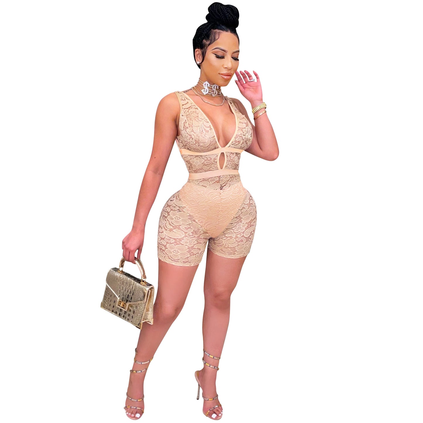 Elegant Lace Mesh Sleeveless Jumpsuit