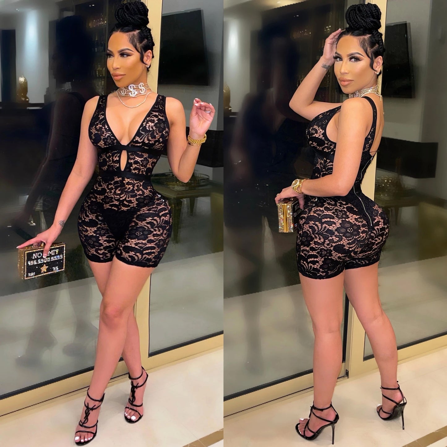 Elegant Lace Mesh Sleeveless Jumpsuit