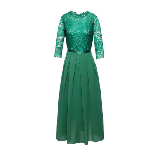 Elegant Lace Patchwork Evening Dress
