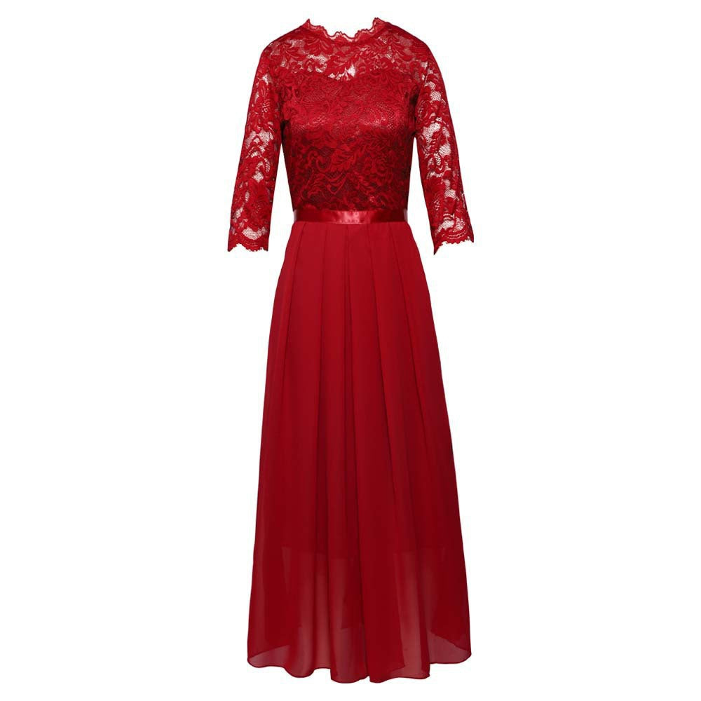 Elegant Lace Patchwork Evening Dress