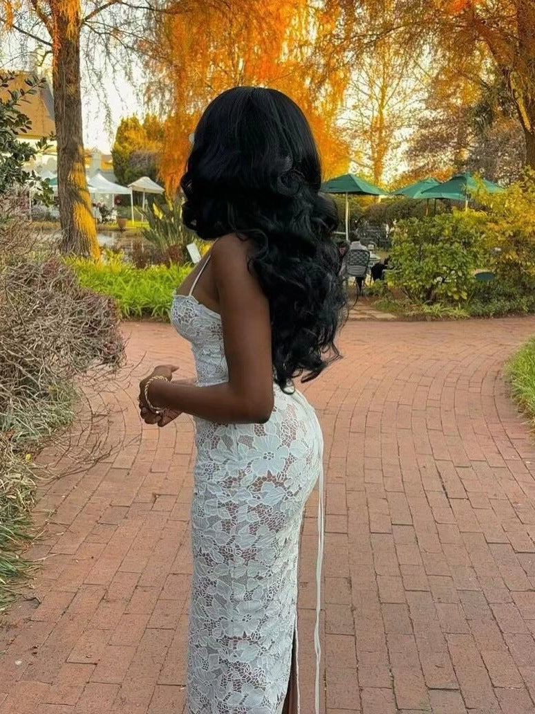 Elegant Lace Strap Long Dress