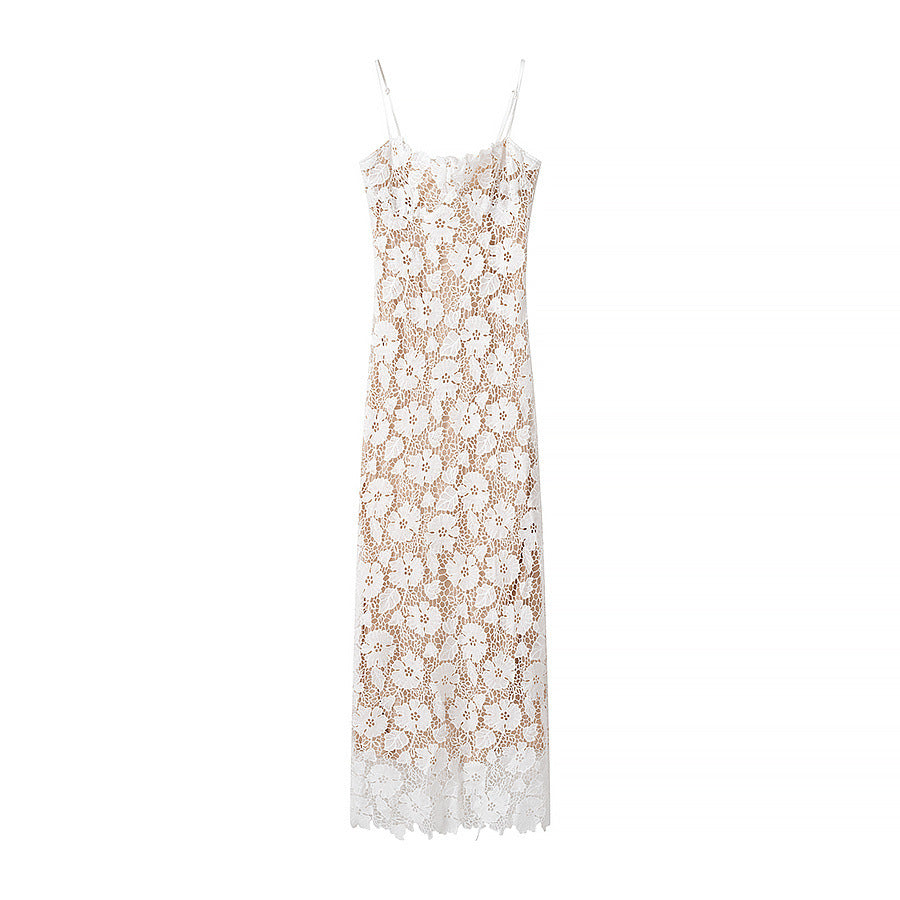 Elegant Lace Strap Long Dress