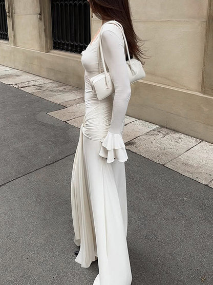 Elegant Lace Trim Dress with Ruffle Sleeves