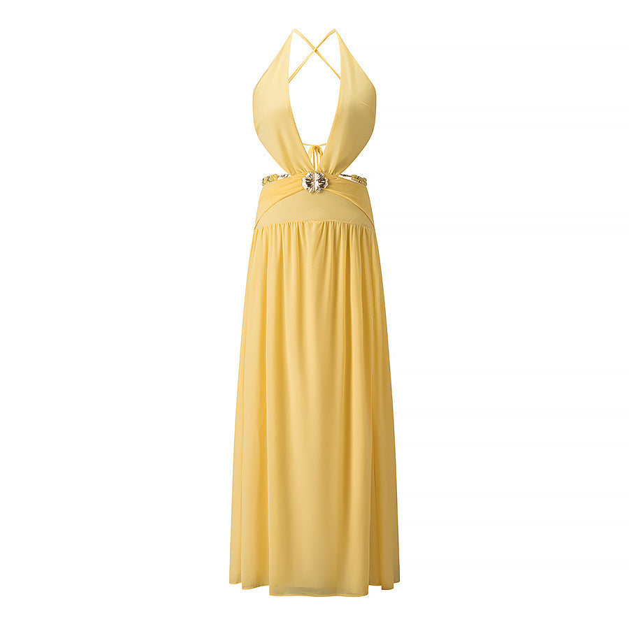 Elegant Lace-Up Backless High-Slit Dress