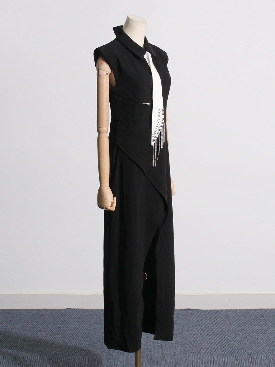 Elegant Lapel Hollow Out Slit Long Dress