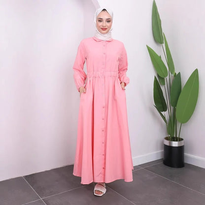 Elegant Lapel Long Sleeve A-Line Dress