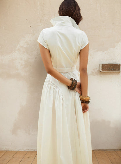 Elegant Lapel Single-Breasted Long Dress
