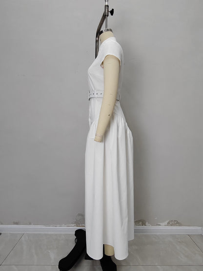 Elegant Lapel Single-Breasted Long Dress
