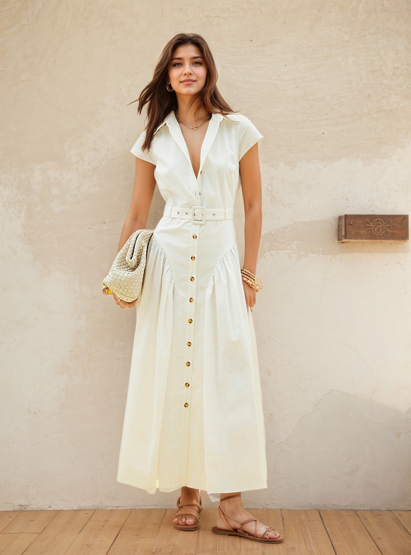 Elegant Lapel Single-Breasted Long Dress