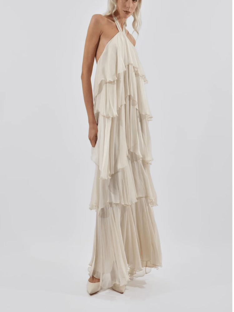Elegant Layered Halter Neck Maxi Dress