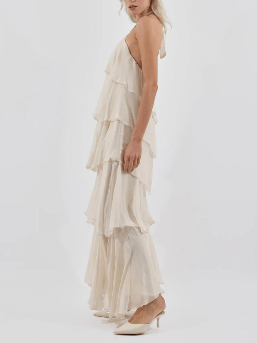 Elegant Layered Halter Neck Maxi Dress