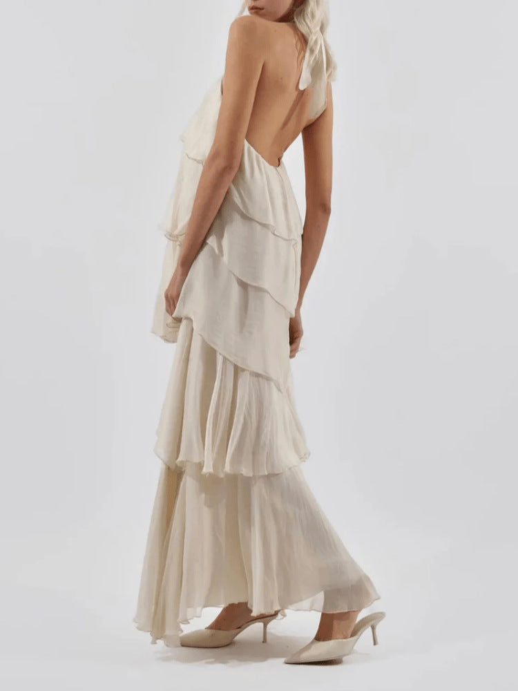 Elegant Layered Halter Neck Maxi Dress