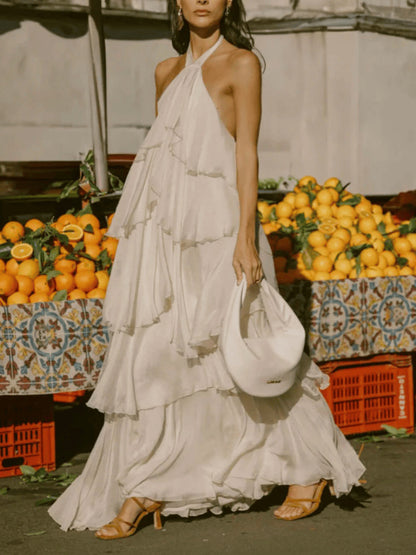 Elegant Layered Halter Neck Maxi Dress