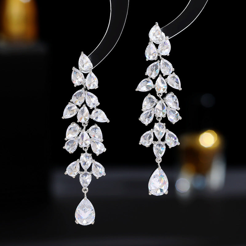 Elegant Leaf Tassel Earrings with Silver Needles