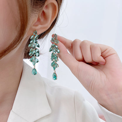 Elegant Leaf Tassel Earrings with Silver Needles