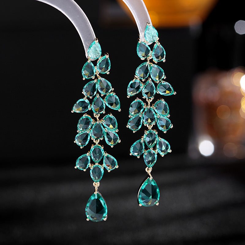 Elegant Leaf Tassel Earrings with Silver Needles