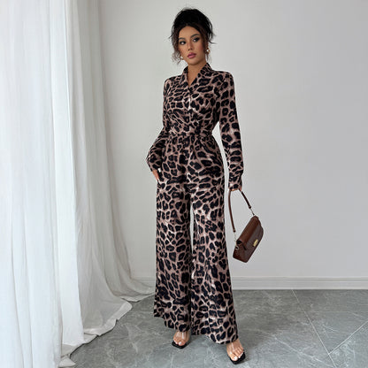 Elegant Leopard Print Wide-Leg Jumpsuit
