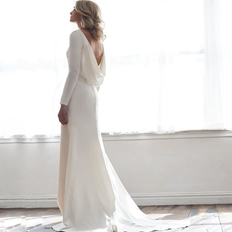 Elegant Long Sleeve Backless Mermaid Wedding Dress