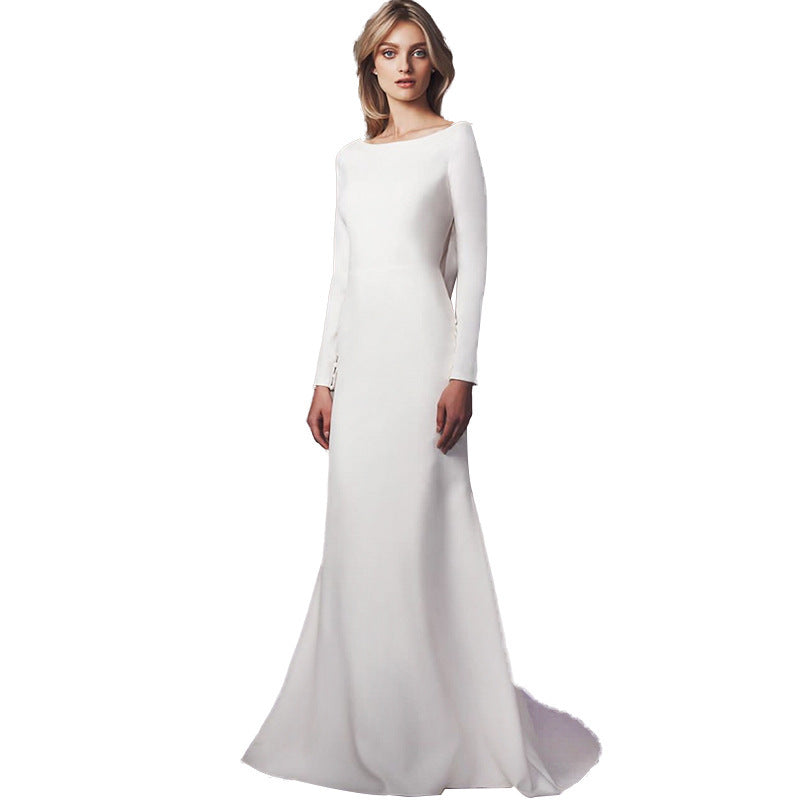 Elegant Long Sleeve Backless Mermaid Wedding Dress
