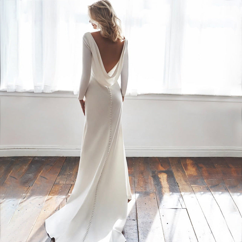 Elegant Long Sleeve Backless Mermaid Wedding Dress