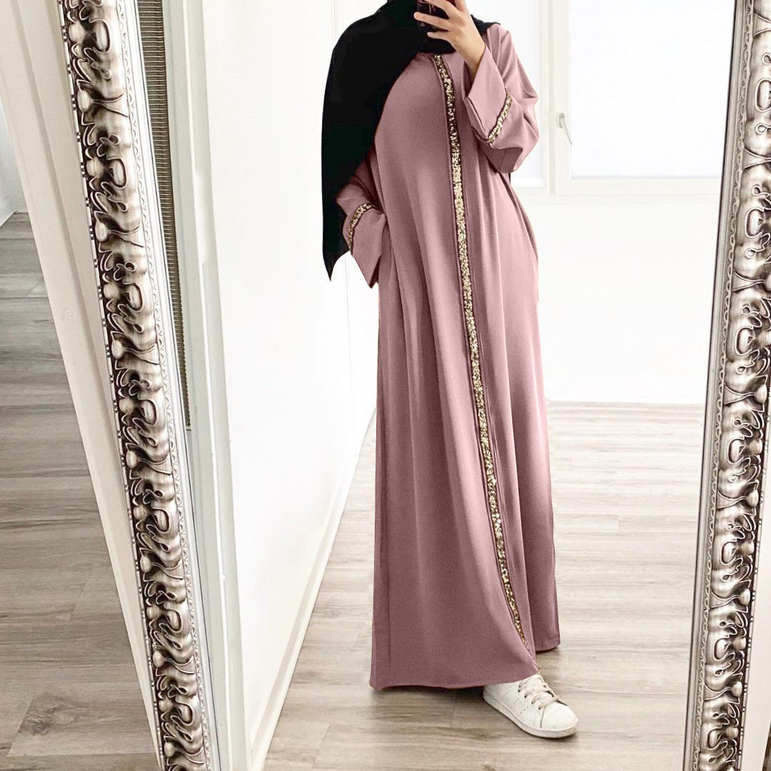 Elegant Long Sleeve Dress with Sequin Trims