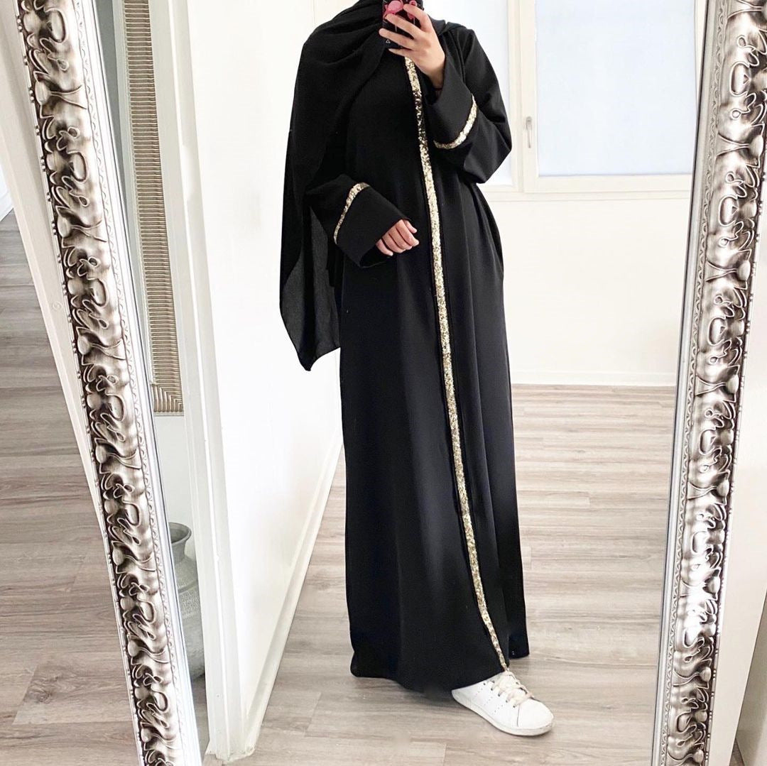 Elegant Long Sleeve Dress with Sequin Trims