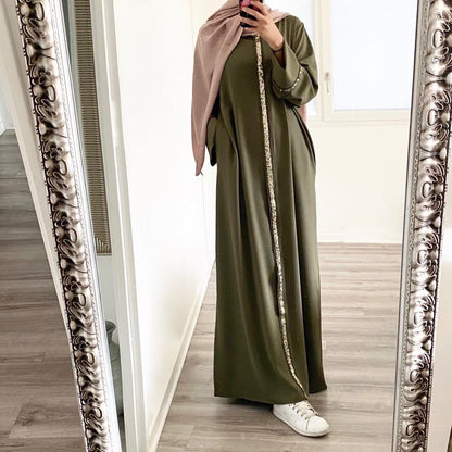 Elegant Long Sleeve Dress with Sequin Trims