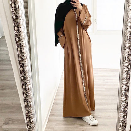 Elegant Long Sleeve Dress with Sequin Trims