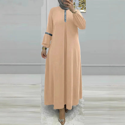 Elegant Long Sleeve Muslim Abaya Dress with Sequins