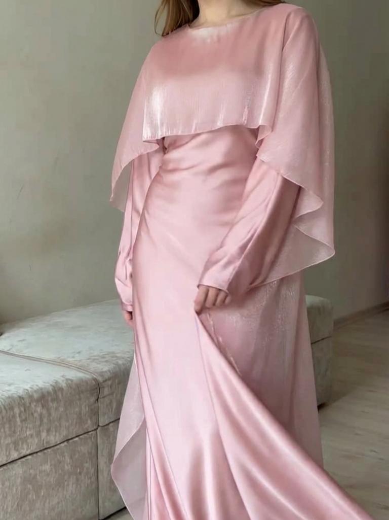 Elegant Long Sleeve Pink Dress