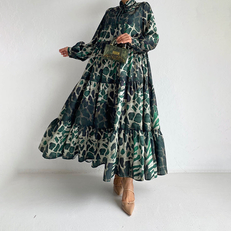 Elegant Long Sleeve Printed Dress