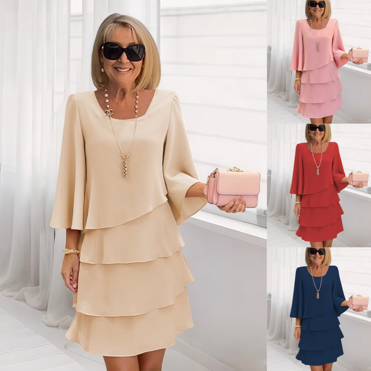 Elegant Loose Round Neck Cake Dress