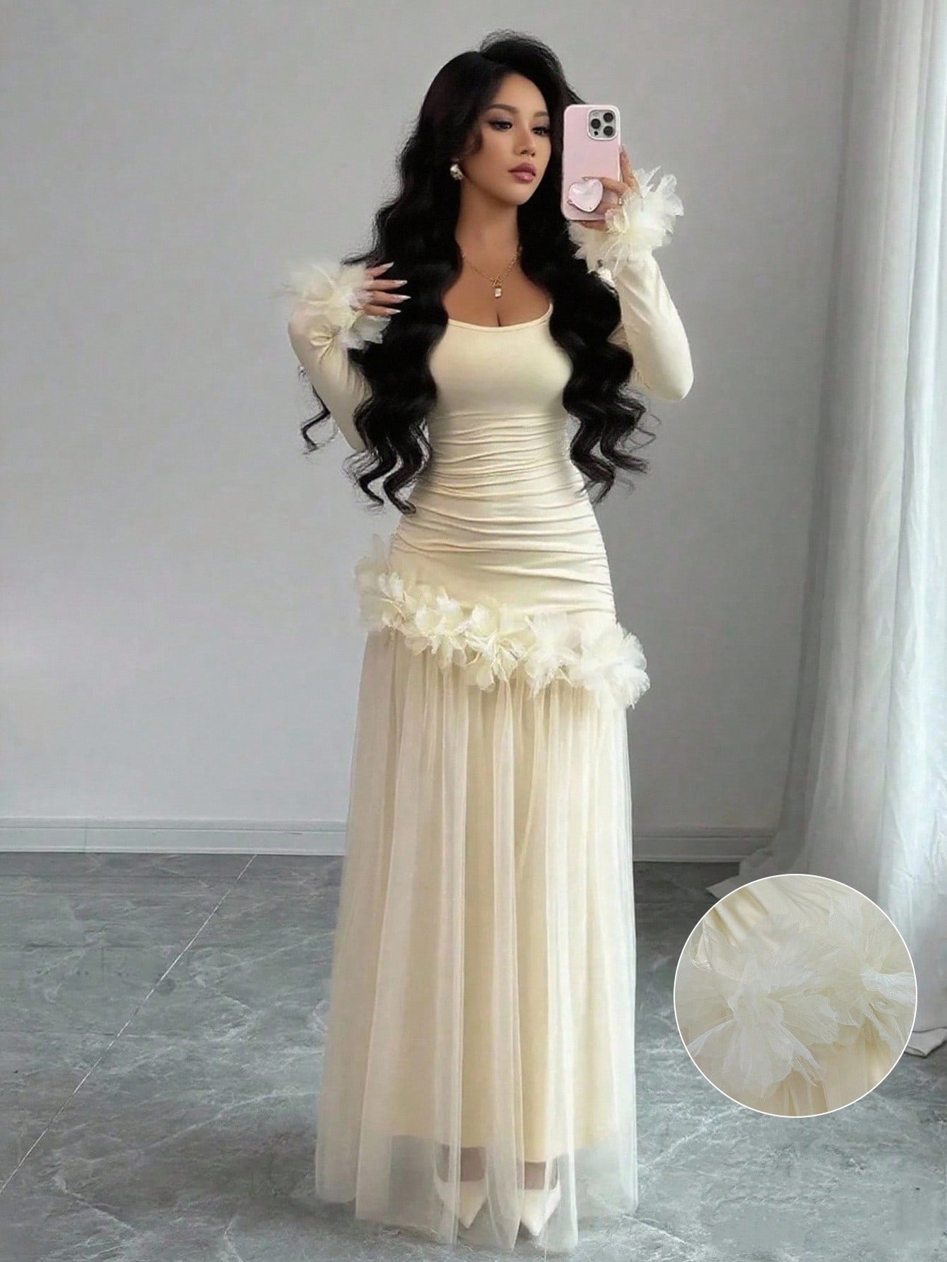 Elegant Mesh Splicing Floral Dress