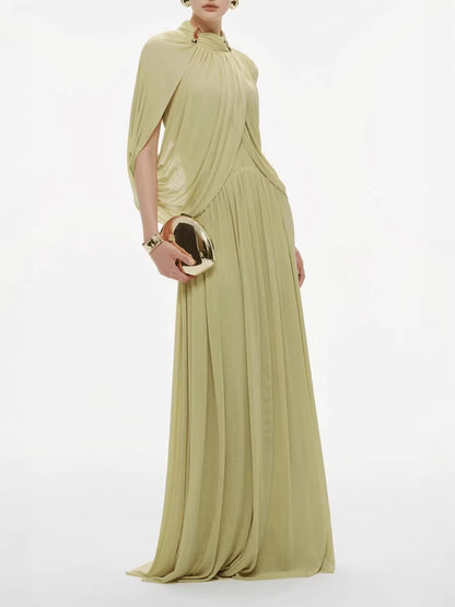 Elegant Mock Neck Flutter Sleeve Dress