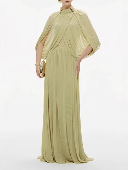 Elegant Mock Neck Flutter Sleeve Dress