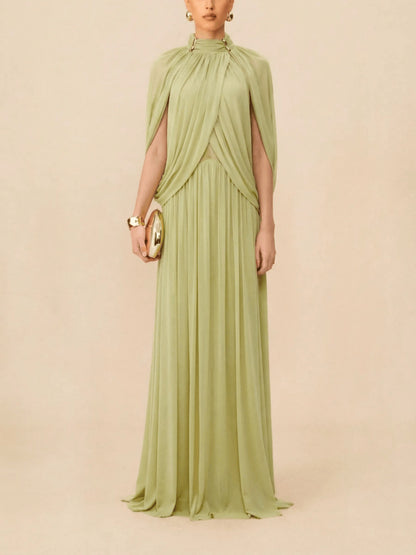 Elegant Mock Neck Flutter Sleeve Dress