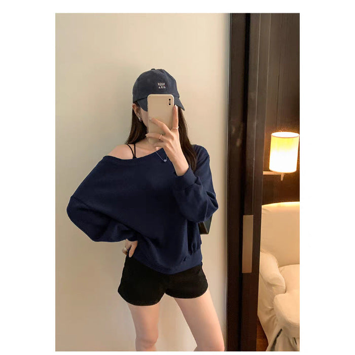 Elegant Off-Shoulder Loose Sweatshirt