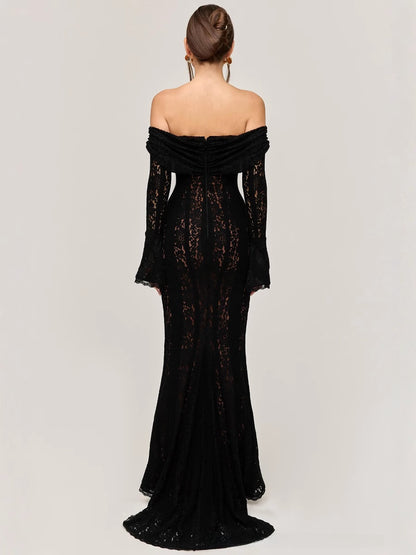Elegant off-the-shoulder long-sleeve dress