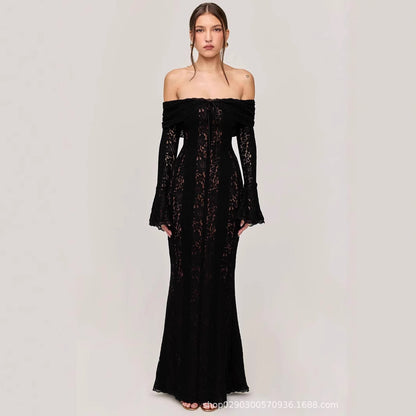 Elegant off-the-shoulder long-sleeve dress