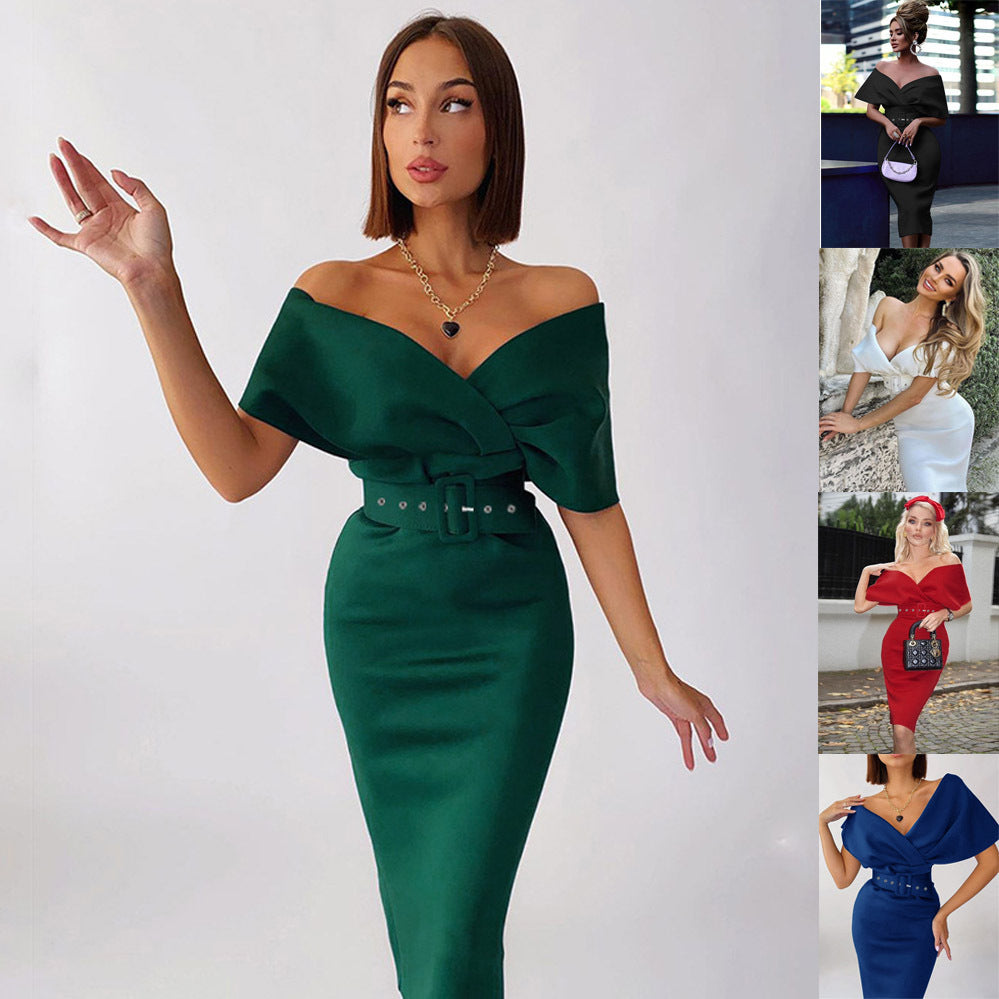 Elegant Open Shoulder High Waist Dress
