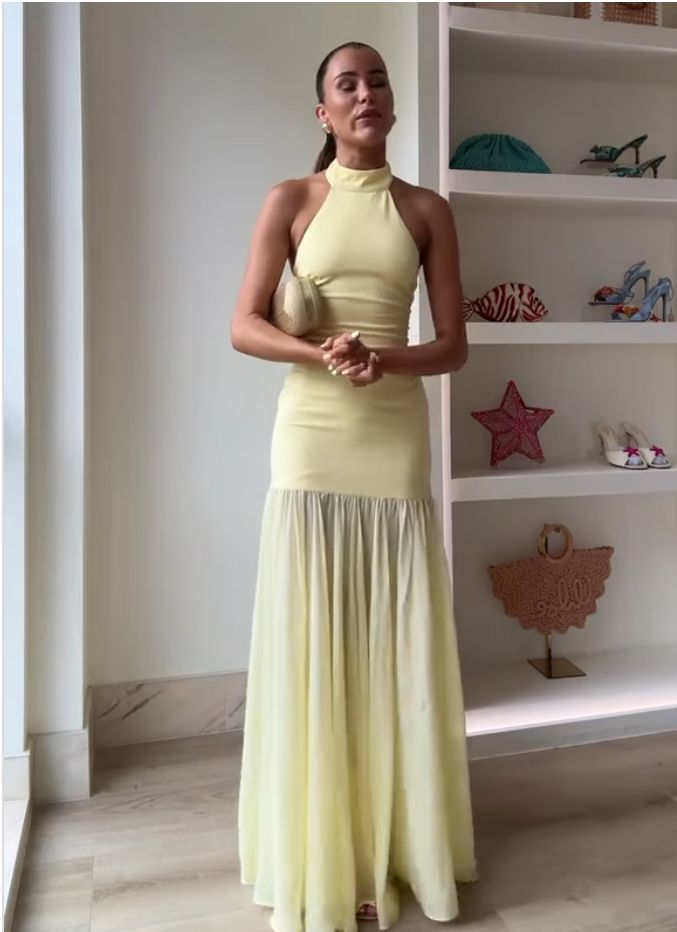 Elegant Patchwork Halter Neck Long Dress