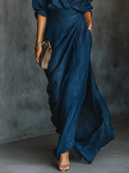 Elegant Pleated Belted Dress