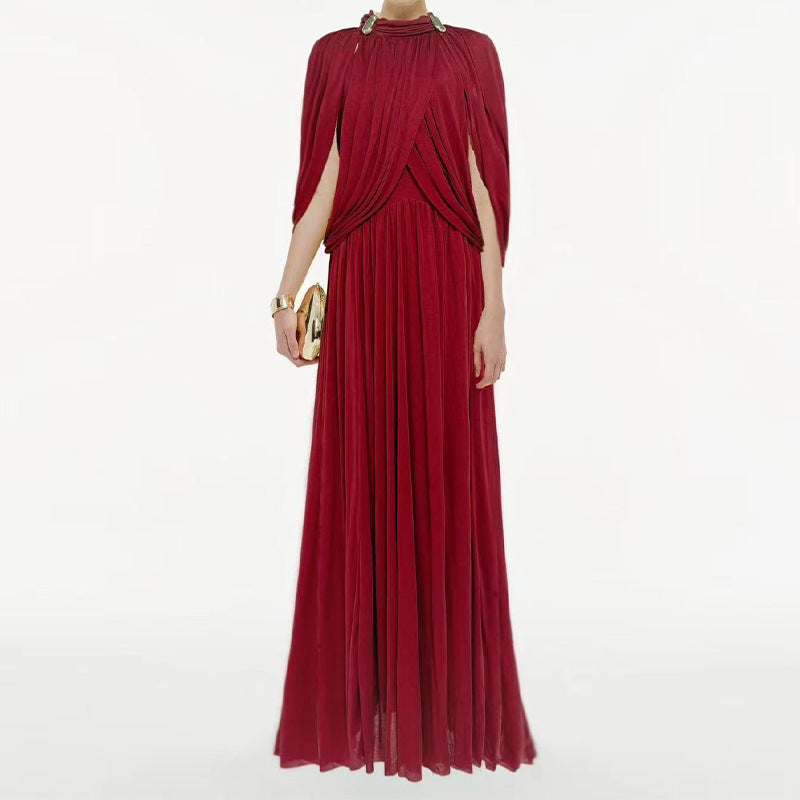 Elegant Pleated Chiffon Long Dress